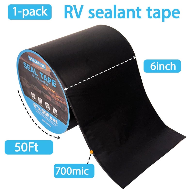 STIKBOND شريط مانع تسرب RV أسود 6" × 50 قدم، 1 عبوة، شريط سقف تجاري مقاوم للماء للجدران، الأجهزة، إصلاحات المركبات، ومقاوم للعوامل الجوية - Image 2